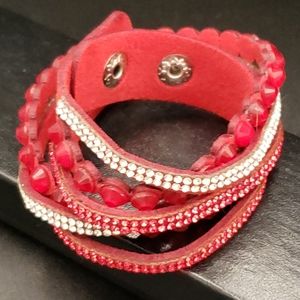 Blingy Red Wrap Bracelet 15" total length 3 strand